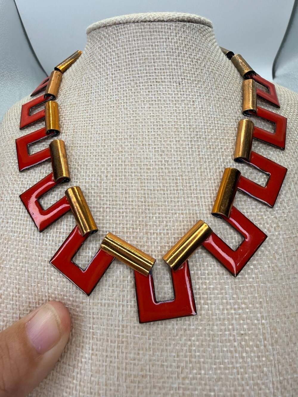 Unbranded Vintage Geometric Red Enamel Copper Necklace